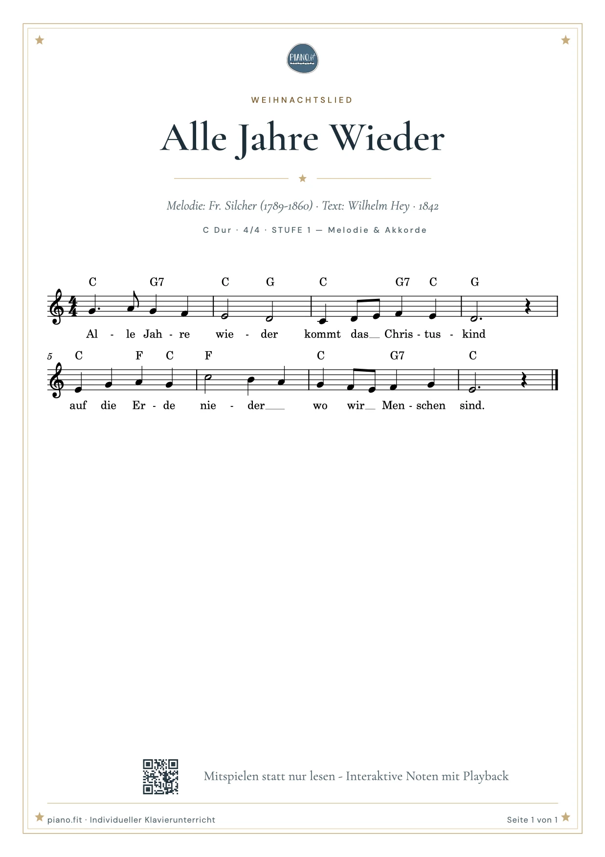 Notenausschnitt aus Alle Jahre wieder
