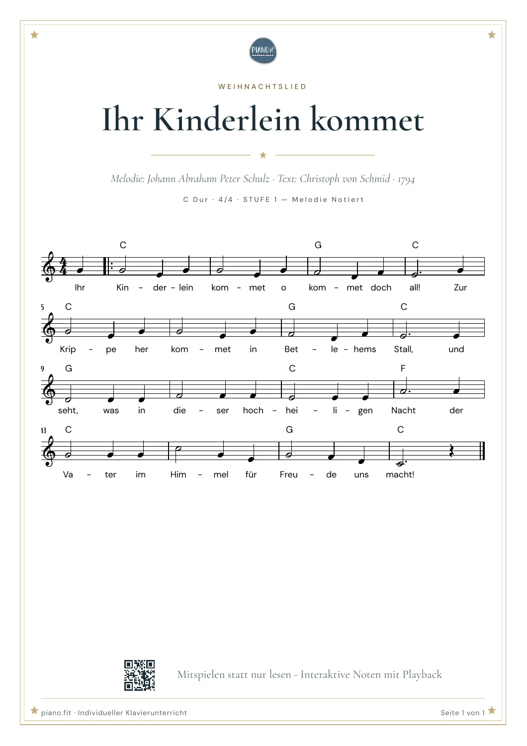 Notenausschnitt aus Ihr Kinderlein kommet