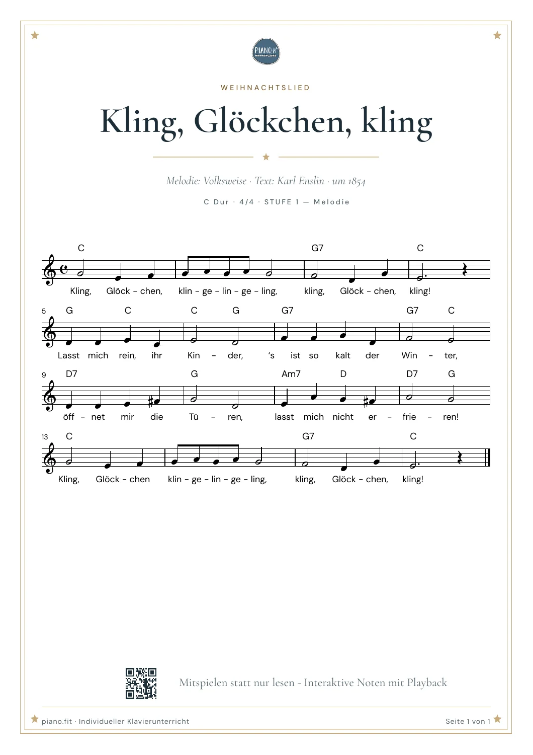 Notenausschnitt aus Kling, Glöckchen, kling
