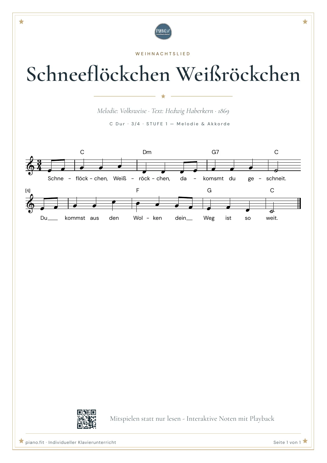 Notenausschnitt aus Schneeflöckchen Weißröckchen