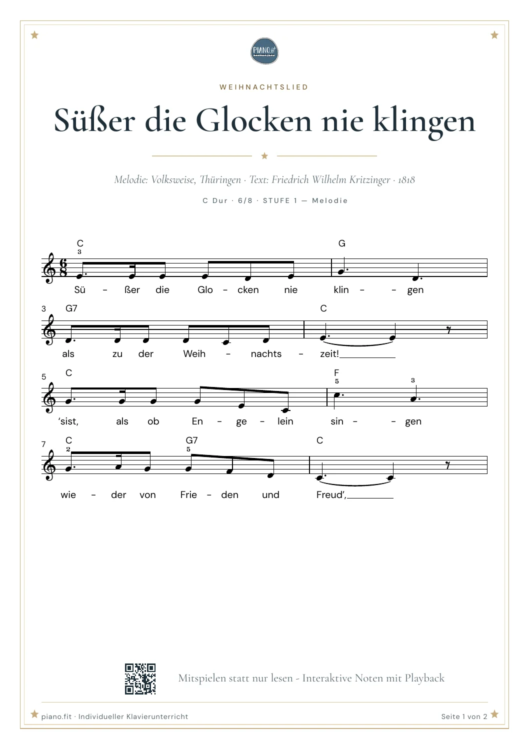 Notenausschnitt aus Süßer die Glocken nie klingen